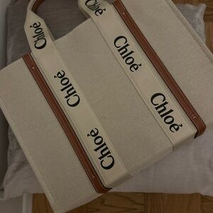 Chloé Canvas Tote Bag with Brown Accents